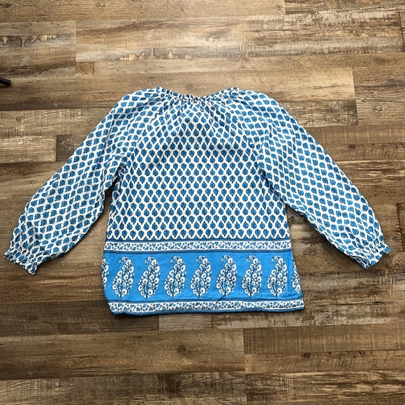 J Crew Factory Cotton Blue Paisley Artist Peasant Top Sz XS Lightweight Vacation - Picture 11 of 15